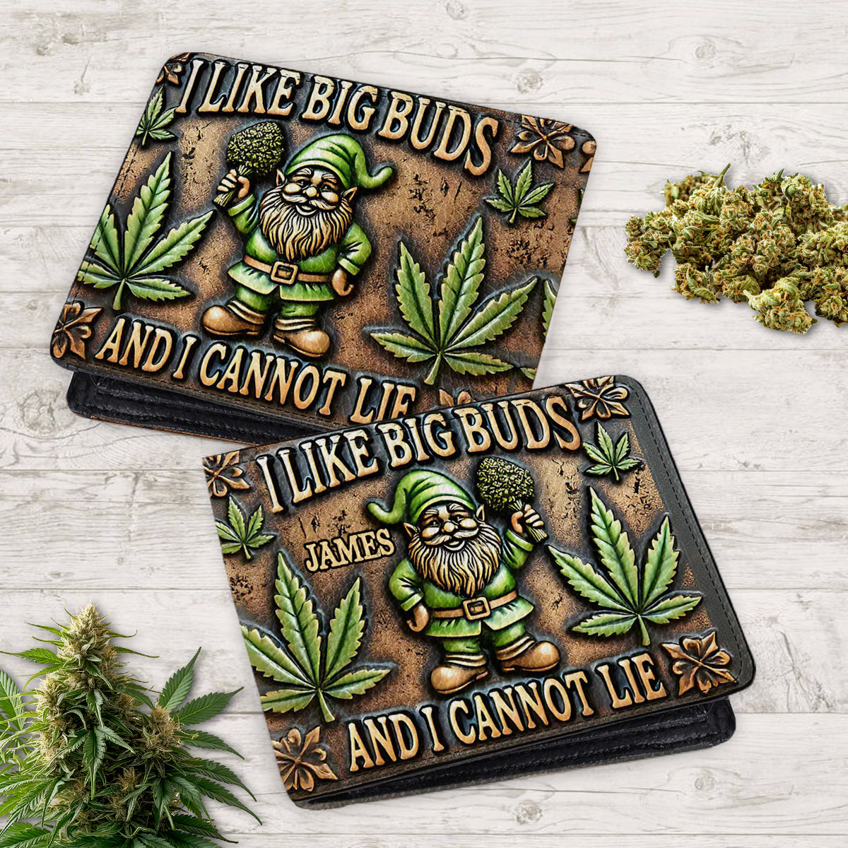 J'aime les grosses têtes - Portefeuille en cuir personnalisé pour le cannabis