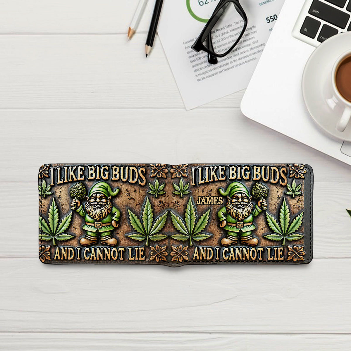 J'aime les grosses têtes - Portefeuille en cuir personnalisé pour le cannabis