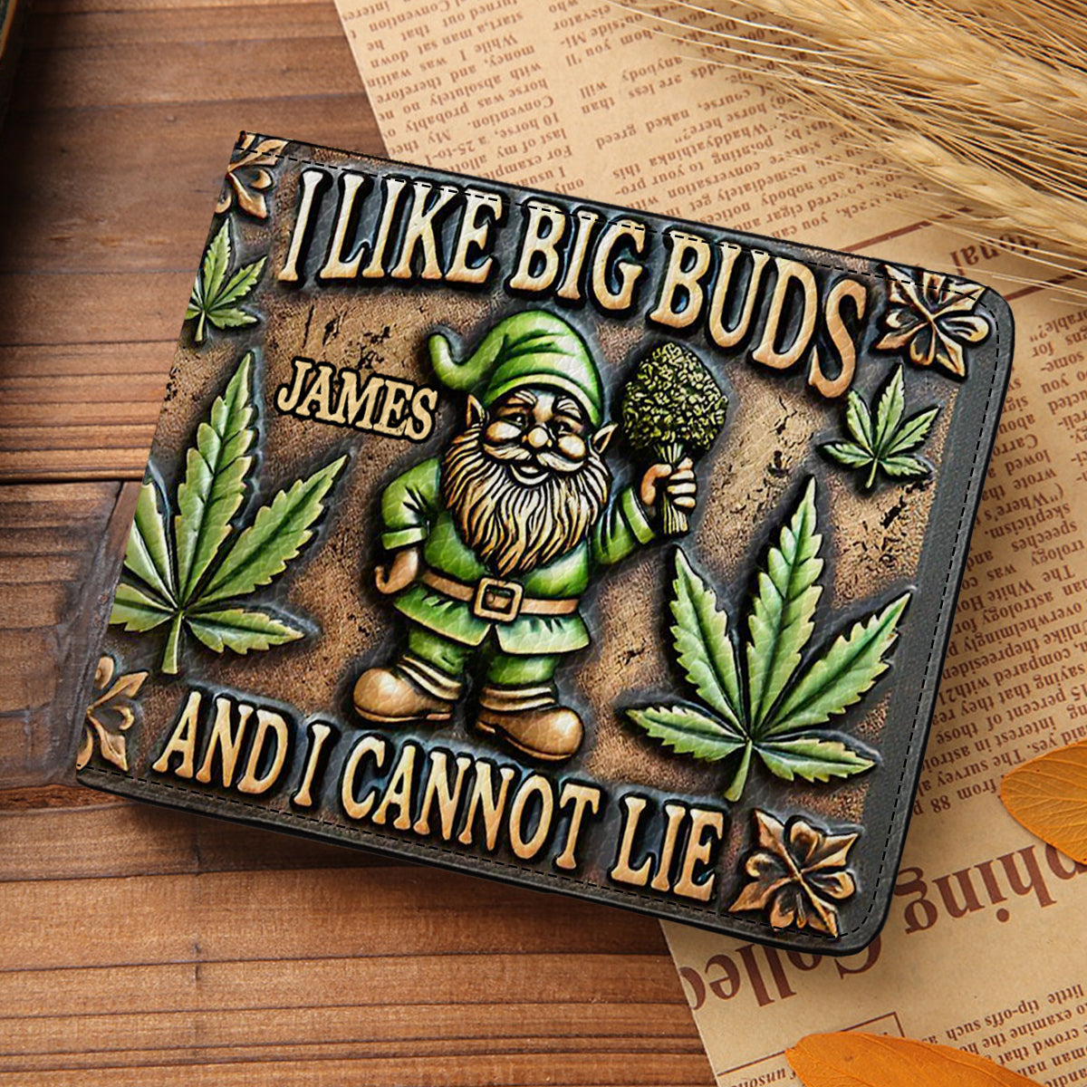 J'aime les grosses têtes - Portefeuille en cuir personnalisé pour le cannabis