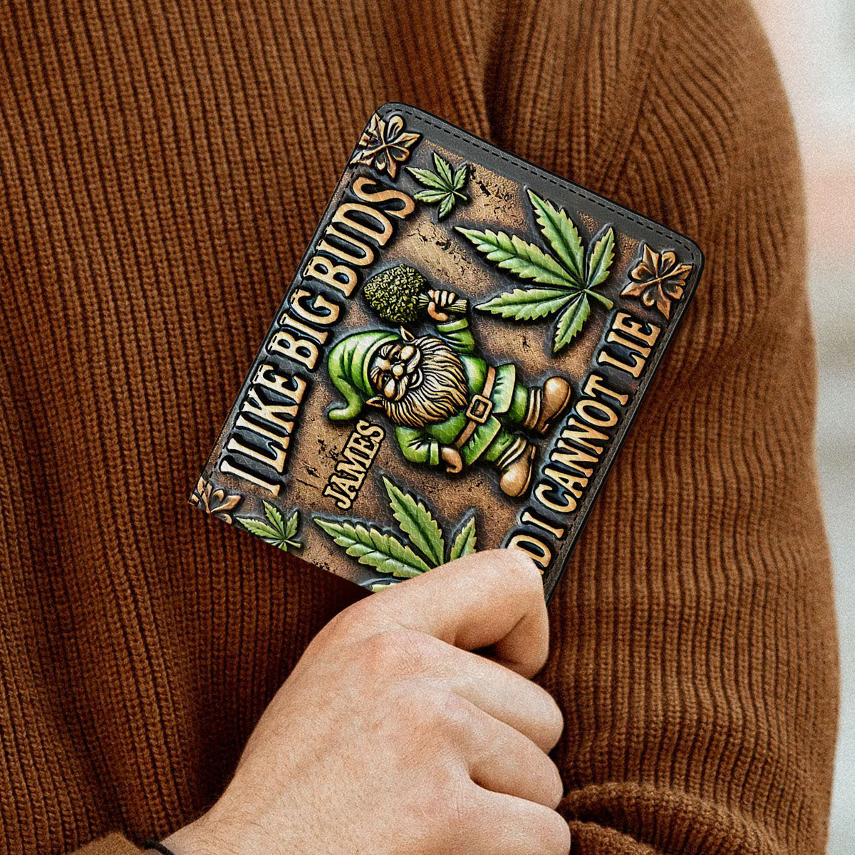 J'aime les grosses têtes - Portefeuille en cuir personnalisé pour le cannabis