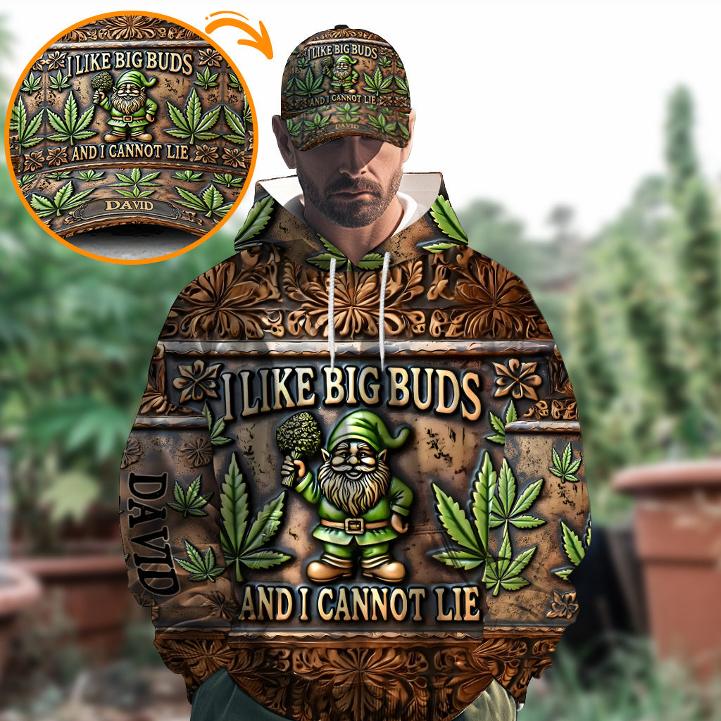Ich mag große Buds – Personalisierter Hoodie mit Weed-Allover-Print & Klassische Kappe