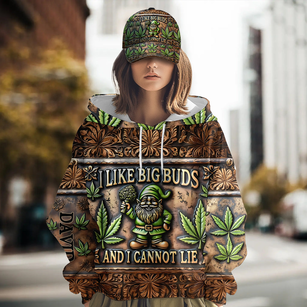 Ich mag große Buds – Personalisierter Hoodie mit Weed-Allover-Print & Klassische Kappe