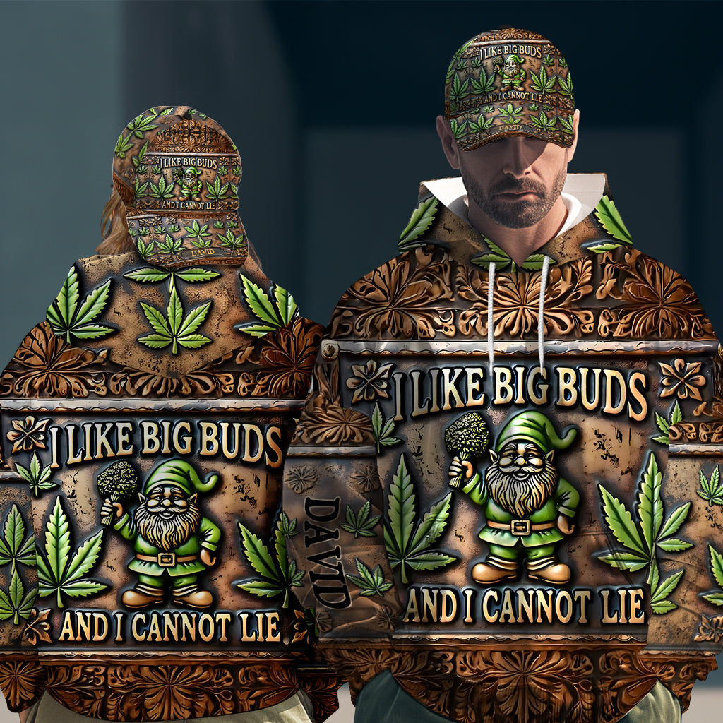 Ich mag große Buds – Personalisierter Hoodie mit Weed-Allover-Print & Klassische Kappe
