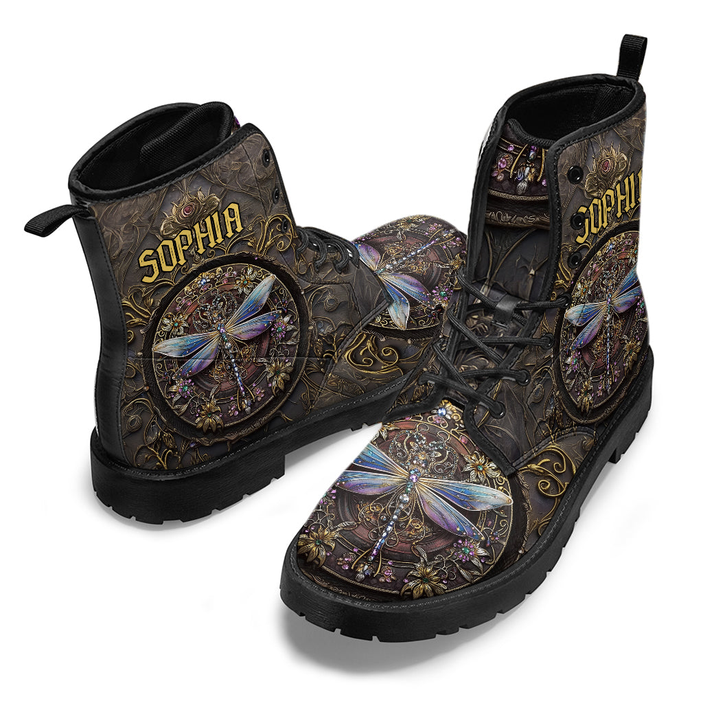 Magnifique libellule - Bottes en cuir personnalisées avec libellule