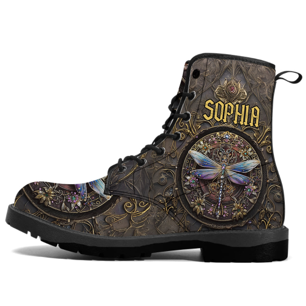 Magnifique libellule - Bottes en cuir personnalisées avec libellule