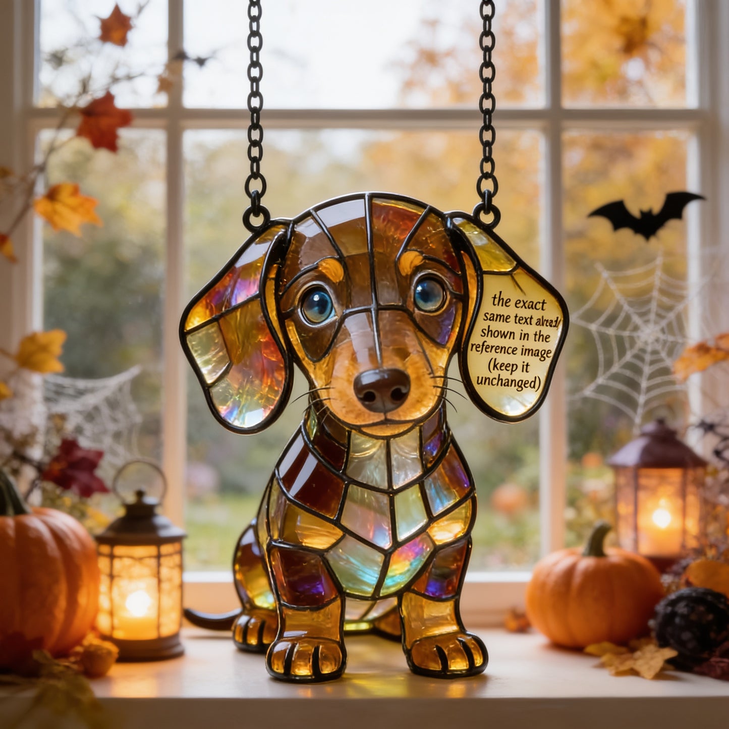 Pet Halloween - Personalized Long Haired Dachshund 3D Printed Glass Suncatcher