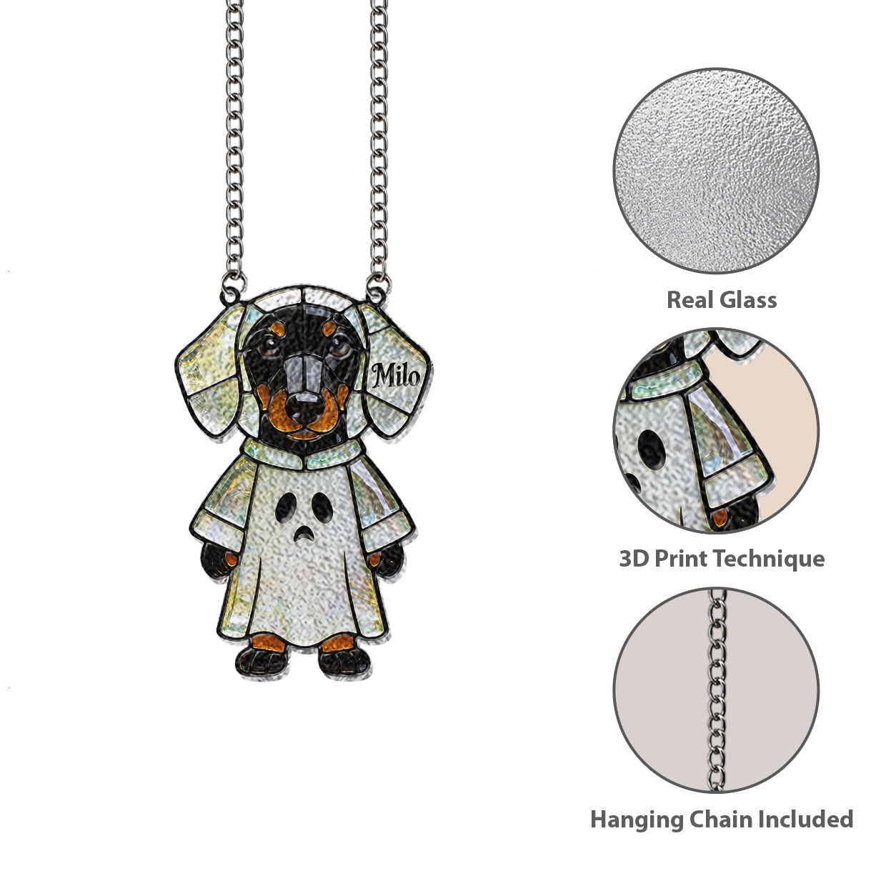 Pet Halloween - Personalized Dachshund Long Hair 3D Printed Glass Suncatcher