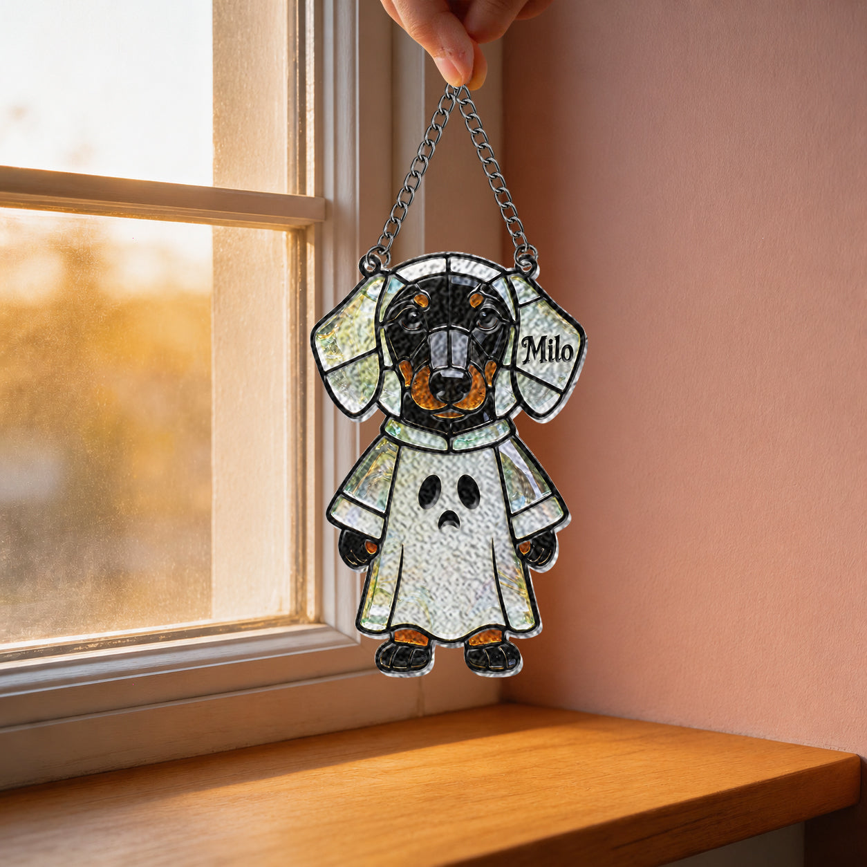 Pet Halloween - Personalized Dachshund Long Hair 3D Printed Glass Suncatcher