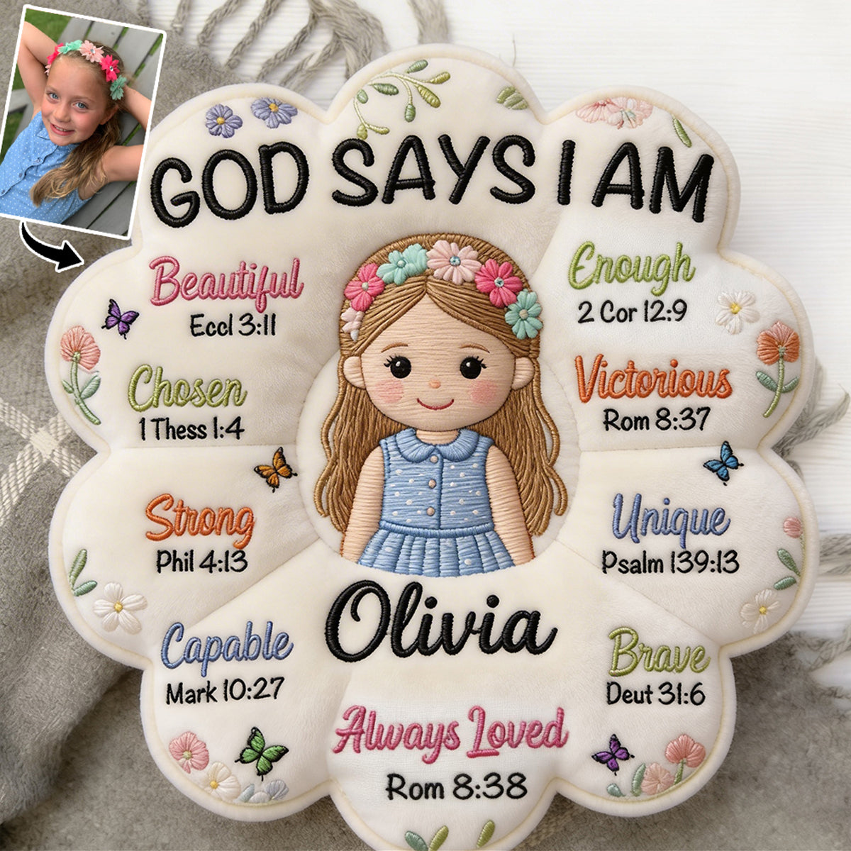 God Says I Am - Affirmation Gift - Personalized Variant 1 Faux Fur Shaped Pillow