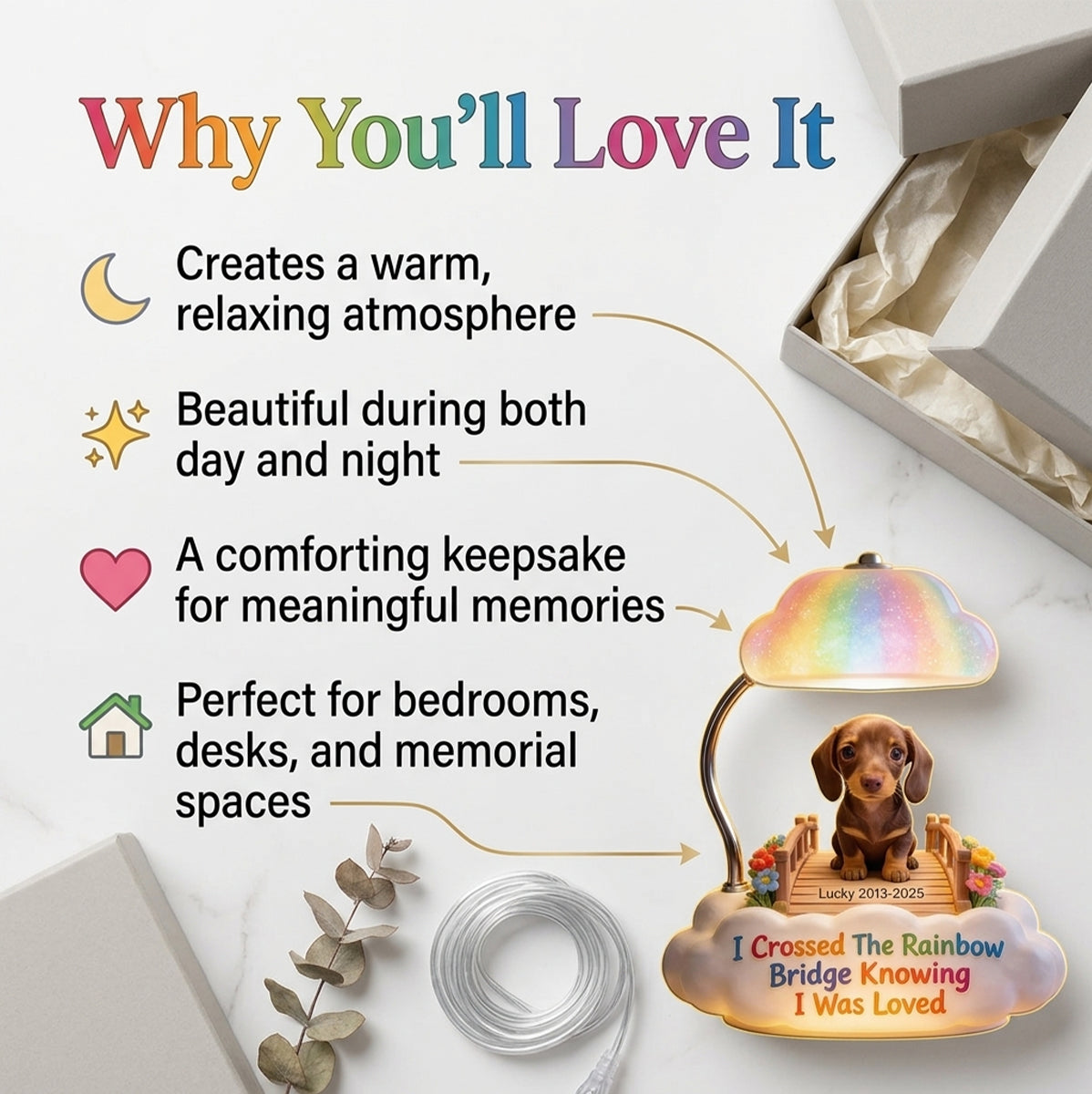 J'ai traversé le Pont de l'Arc-en-Ciel - Lampe de Nuit LED Acrylique Personnalisée Shiba Inu Tan