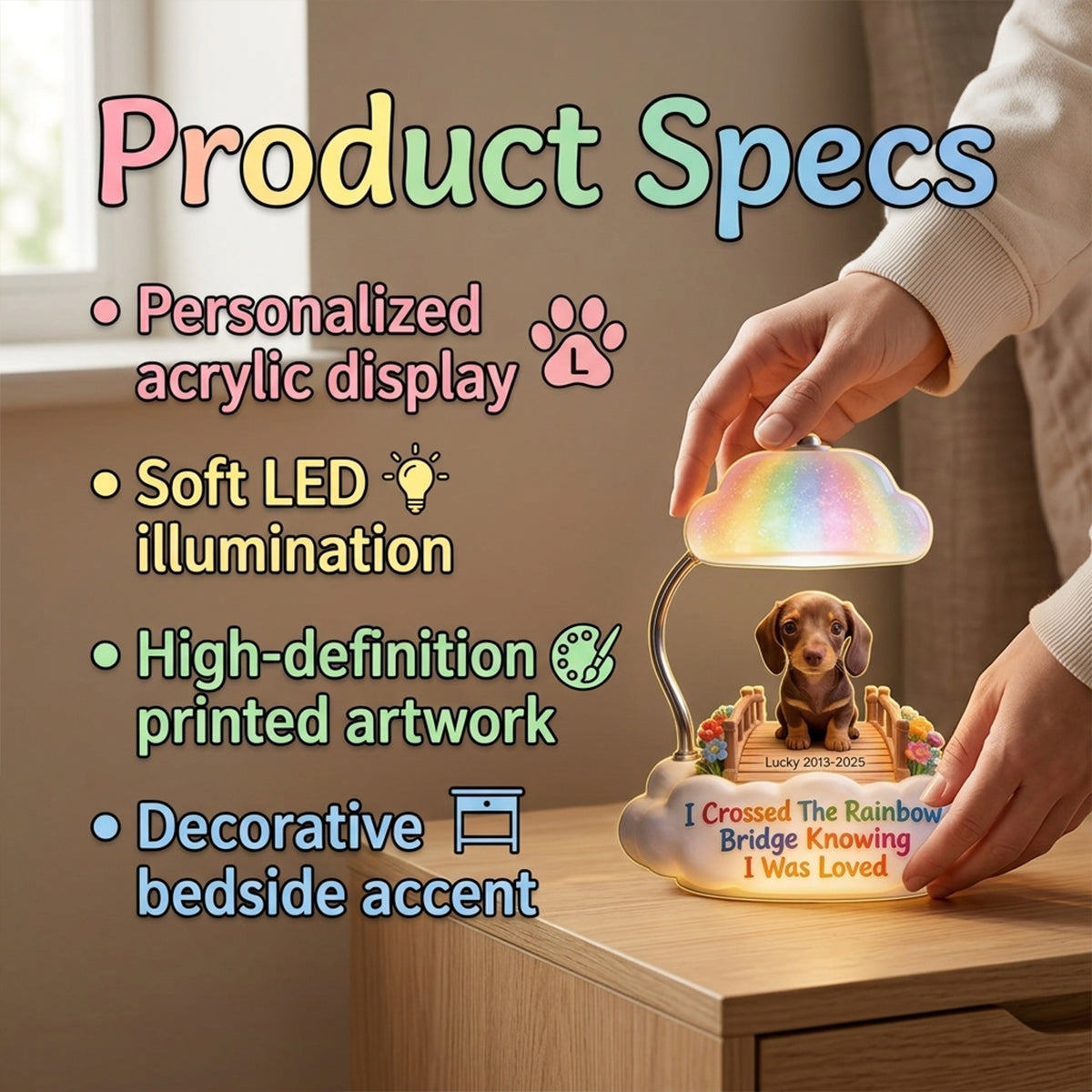 Ich habe die Regenbogenbrücke überquert - Personalisierte Corgi Acryl LED Nachtlicht