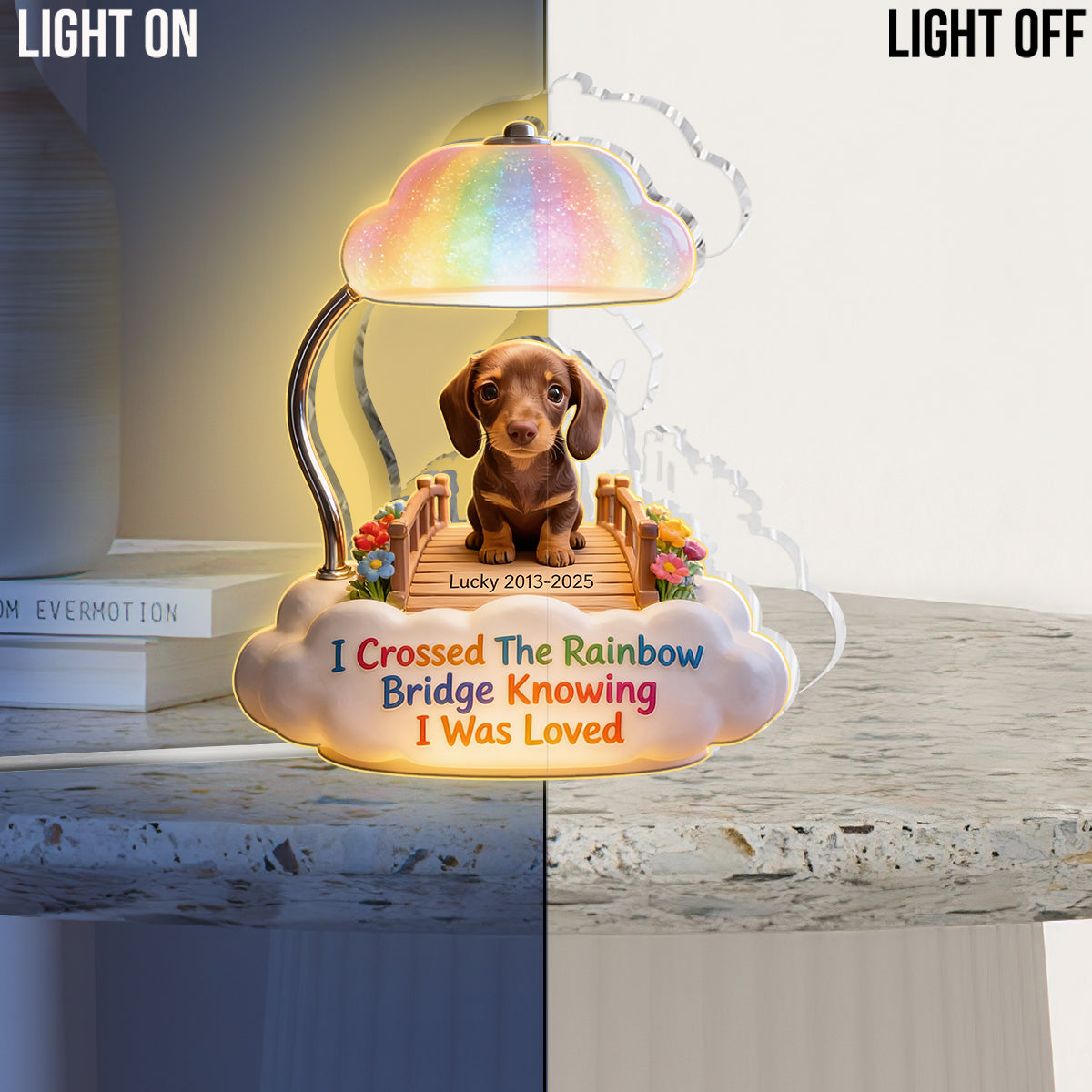 J'ai traversé le pont de l'arc-en-ciel - Lampe de nuit LED acrylique personnalisée Husky Sibérien