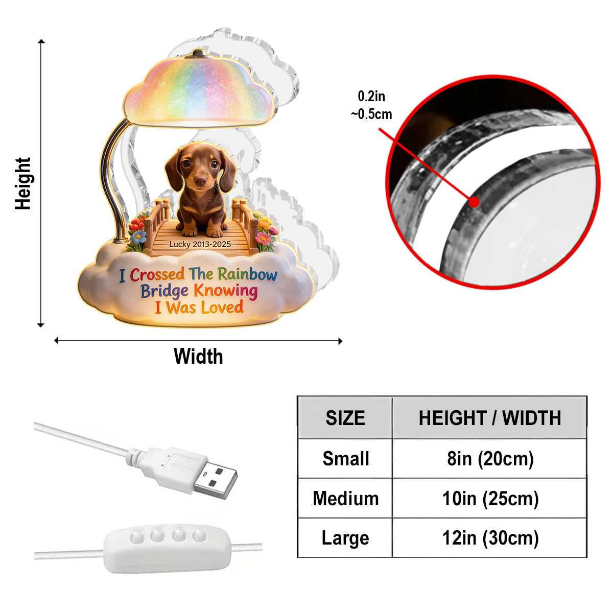 J'ai traversé le pont de l'arc-en-ciel - Lampe de nuit LED acrylique personnalisée pour Bulldog Français
