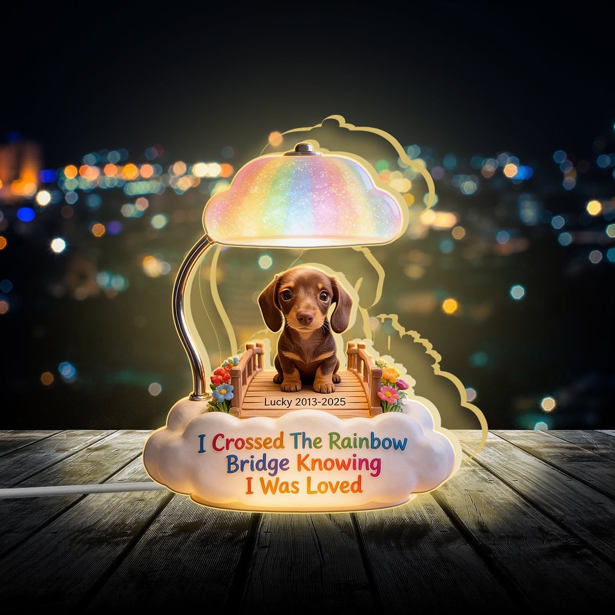 J'ai traversé le Pont de l'Arc-en-Ciel - Lampe de Nuit LED Acrylique Personnalisée Shiba Inu Tan