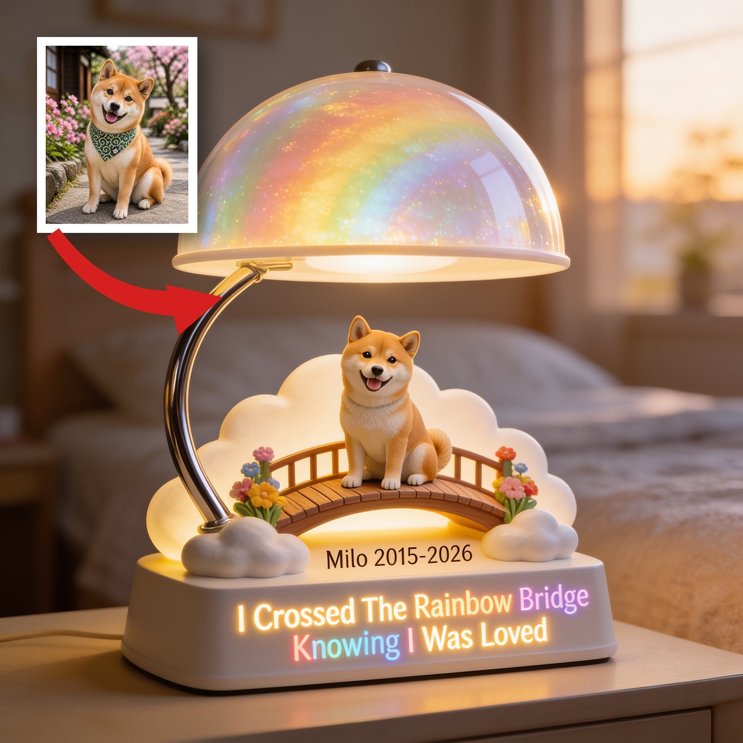 J'ai traversé le Pont de l'Arc-en-Ciel - Lampe de Nuit LED Acrylique Personnalisée Shiba Inu Tan