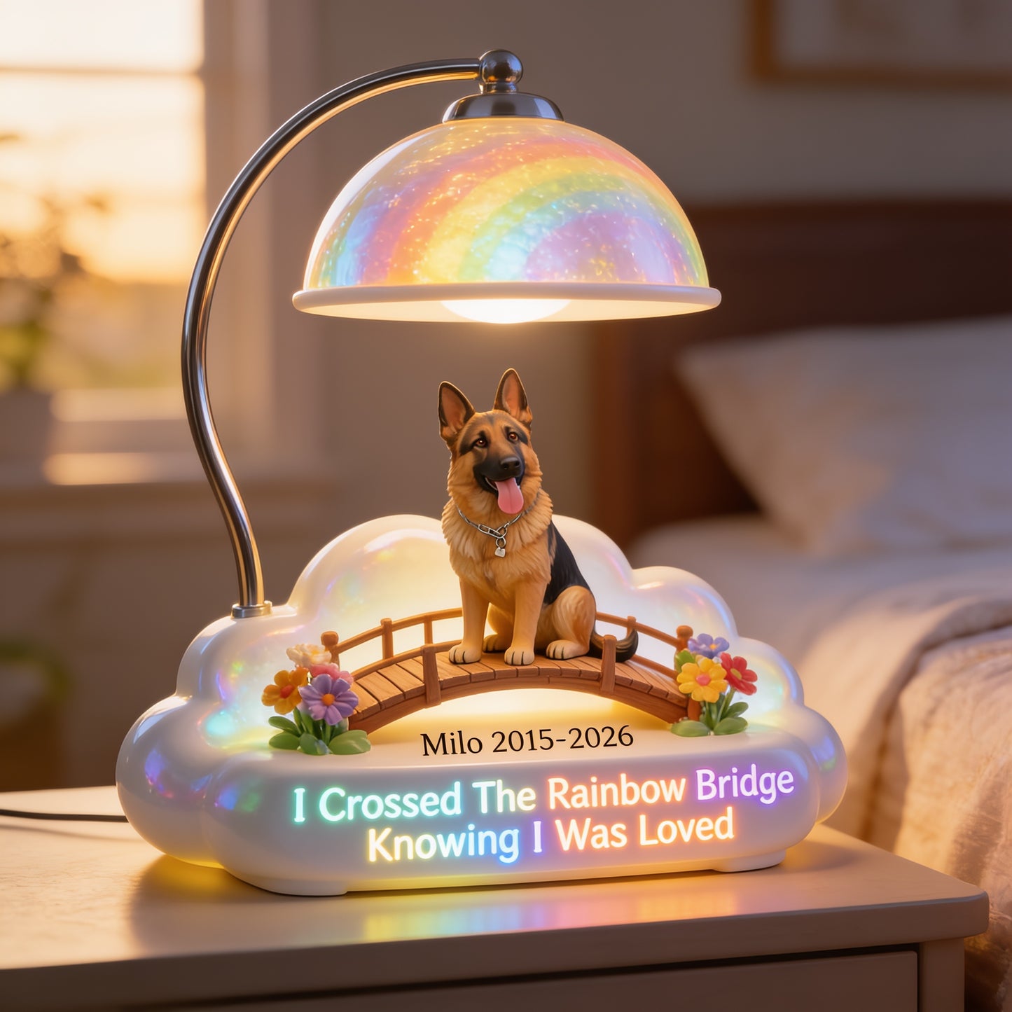 Ich habe die Regenbogenbrücke überquert - Personalisierte Deutsche Schäferhund Acryl LED Nachtlicht