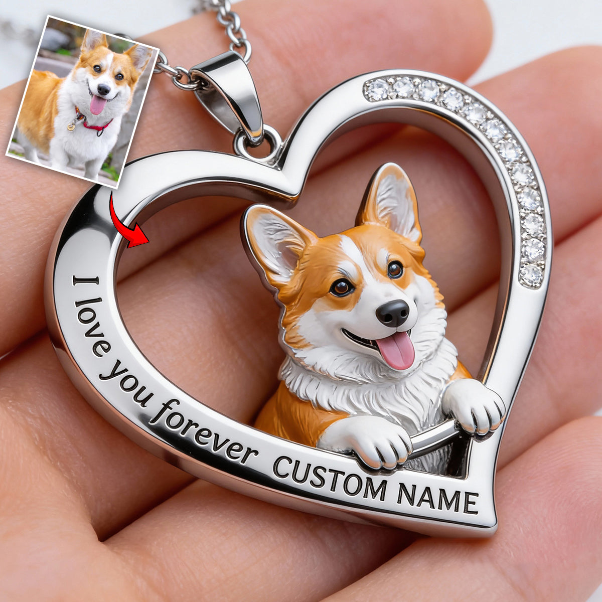 Personalisierter Anhänger in Form eines Chihuahua-Welpen aus Foto