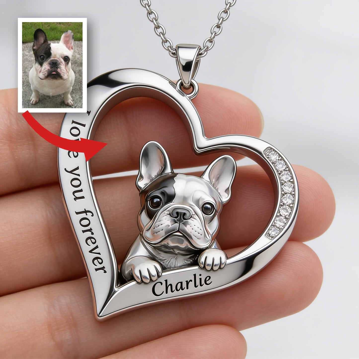 Personalisierter französischer Bulldoggen-Metallanhänger-Halskette aus jedem Foto