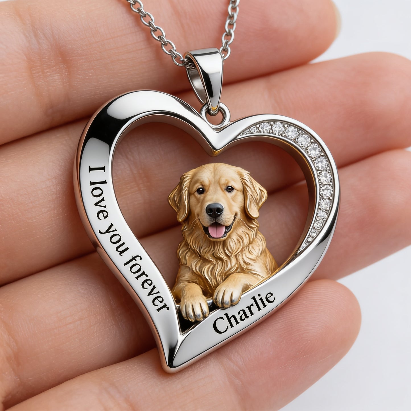 Personalisierter Fluffy Golden Retriever Metallanhänger Halskette