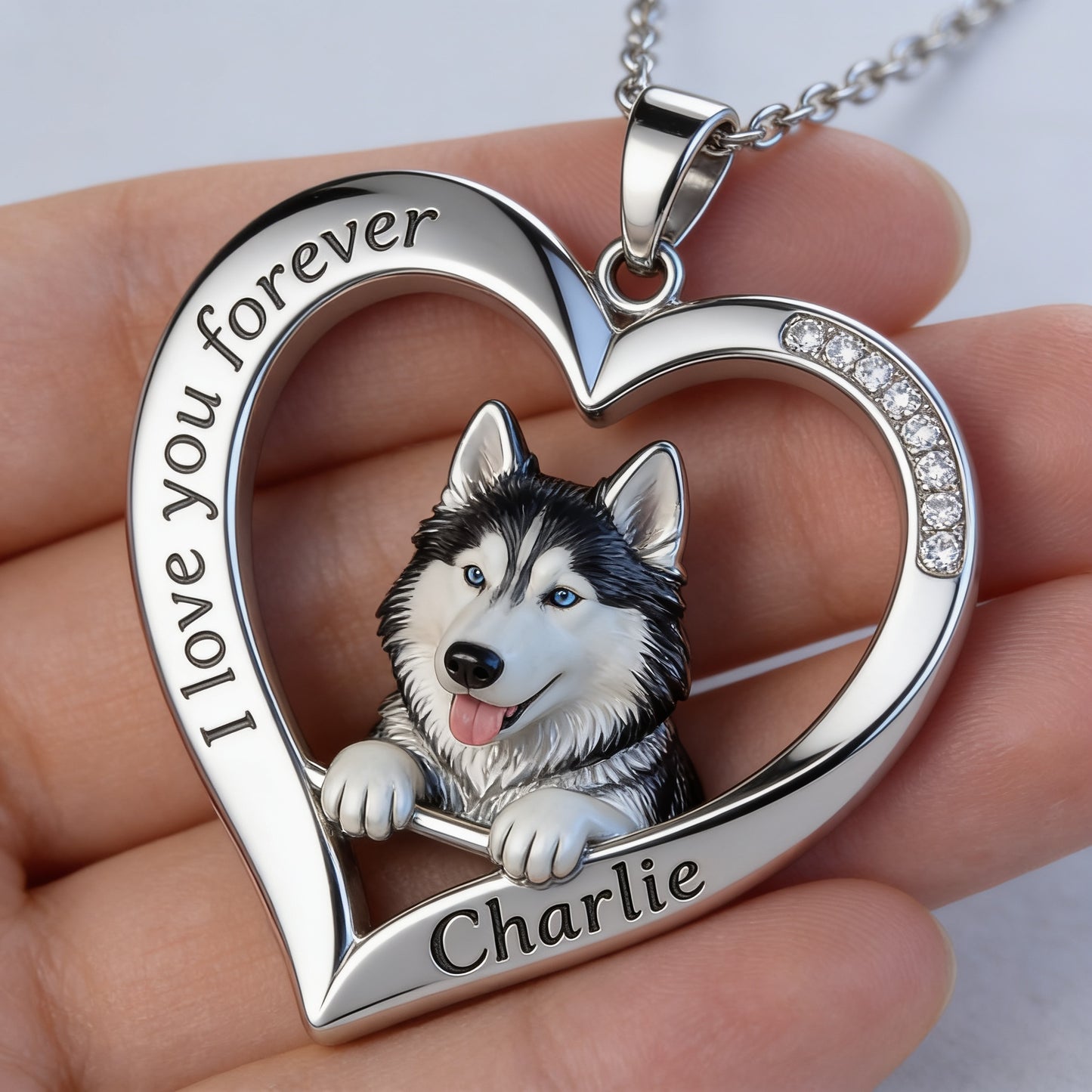 Personalisierter Anhänger in Form eines blauen Siberian Husky von jedem Foto