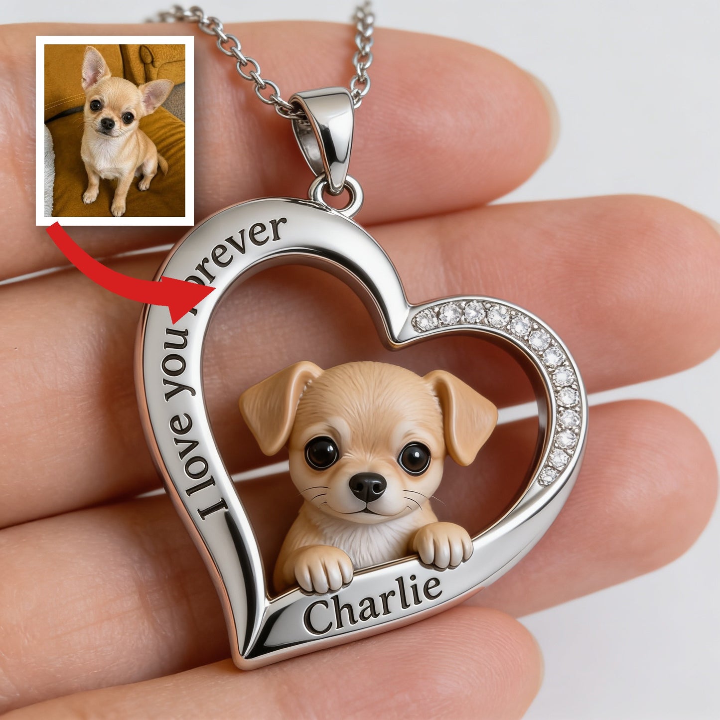 Personalisierter Anhänger in Form eines Chihuahua-Welpen aus Foto