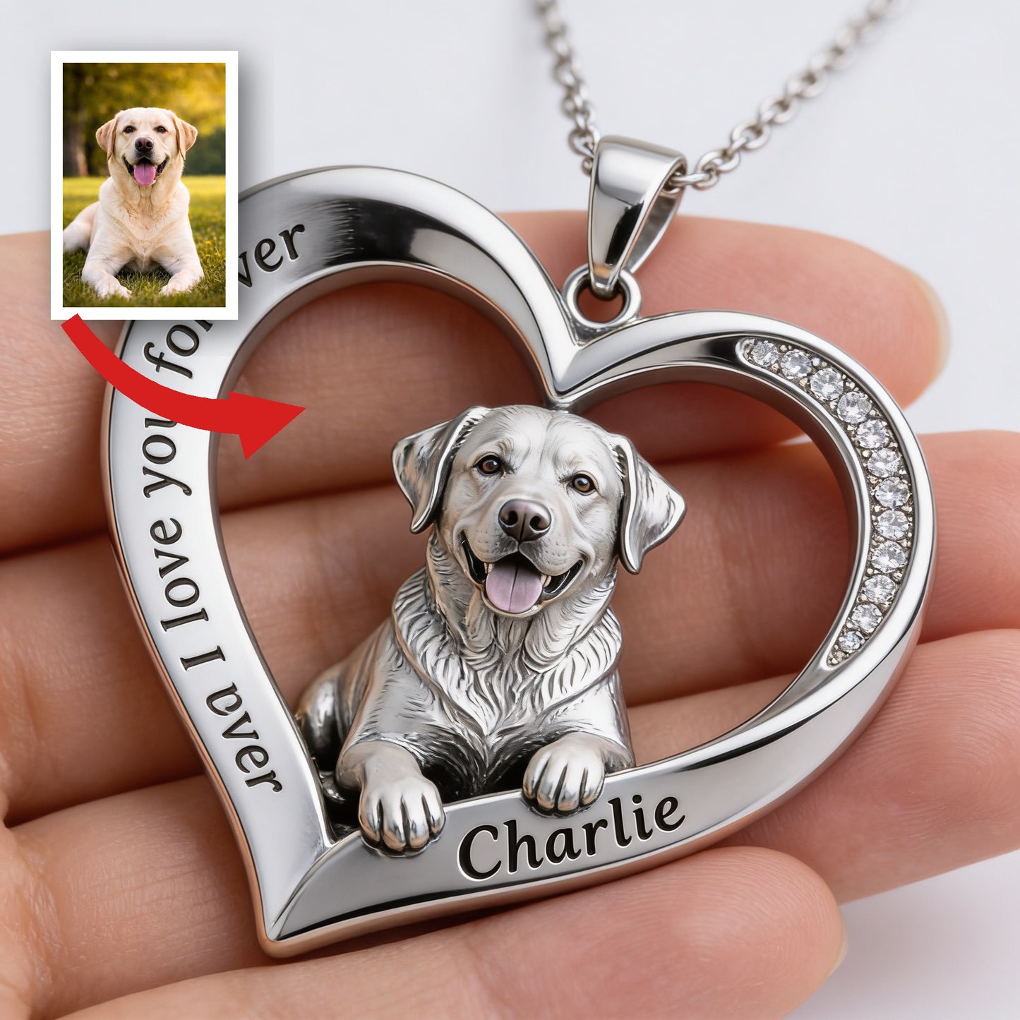 Personalisierter Silber Labrador Retriever Metallanhänger Halskette
