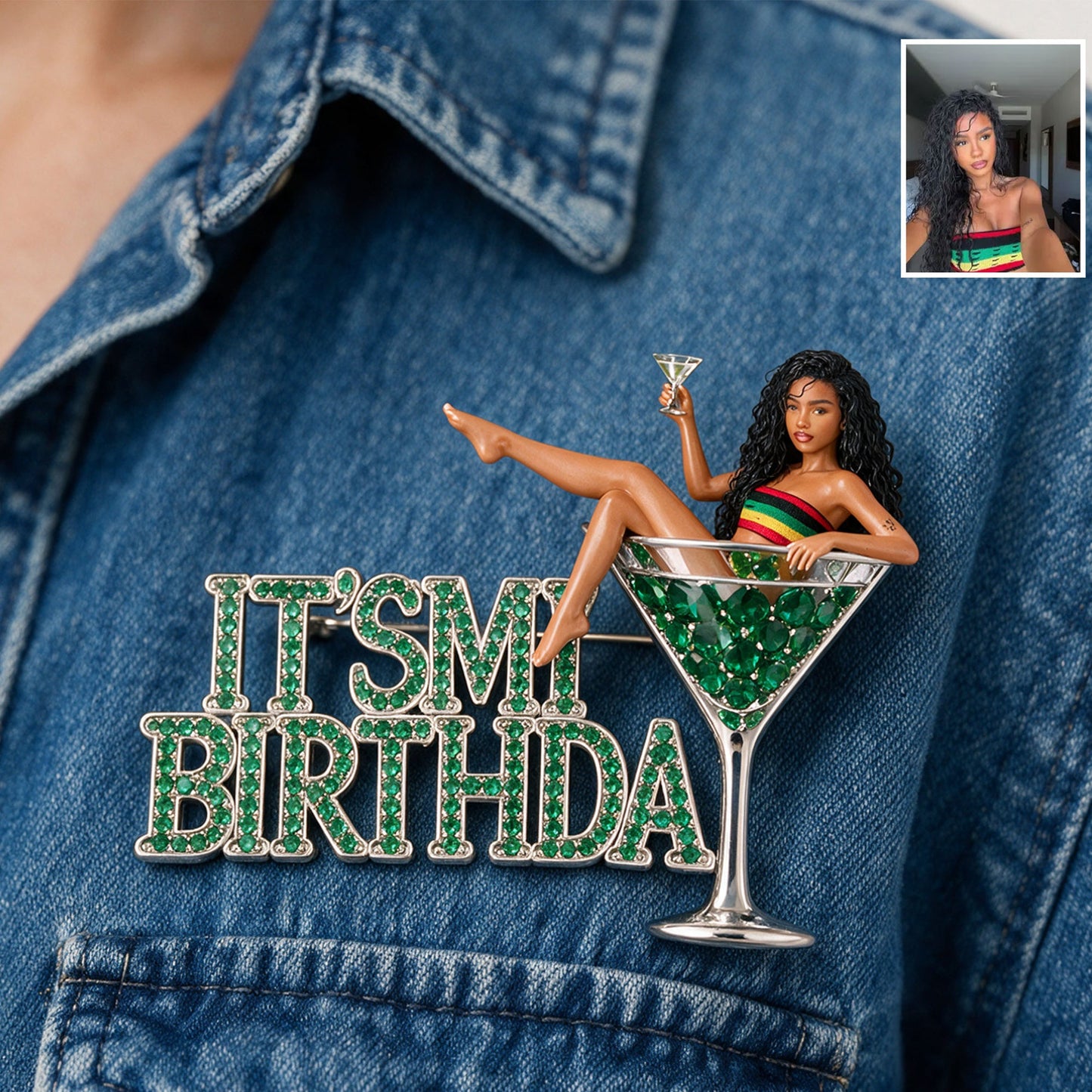Es ist mein Geburtstag - Feierliche schwarze Frau personalisierte 3D-Relief-Emaille-Nadel