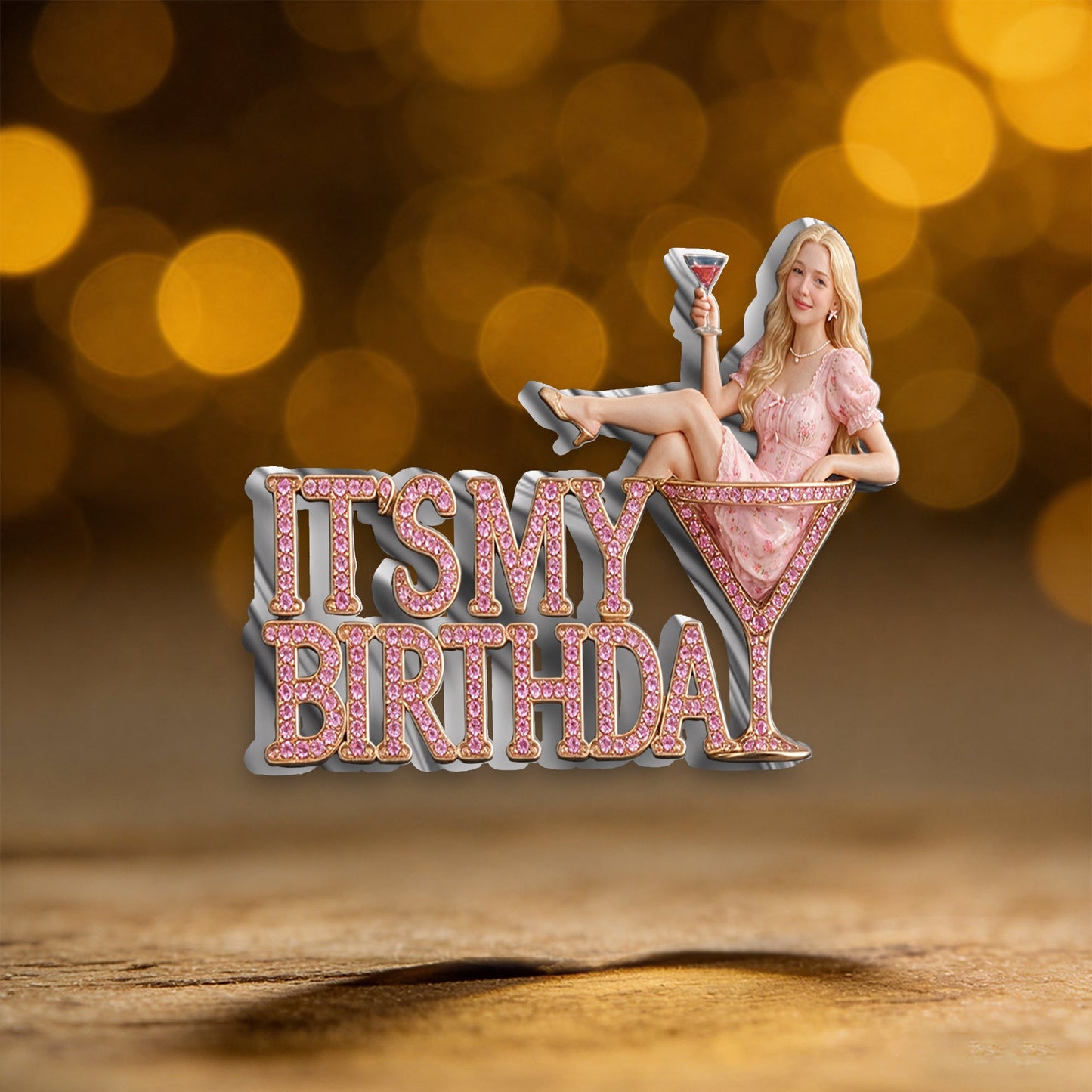 Es ist mein Geburtstag - Personalisierte 3D-Relief-Emailleschließe mit einer Frau mit lockigem Haar