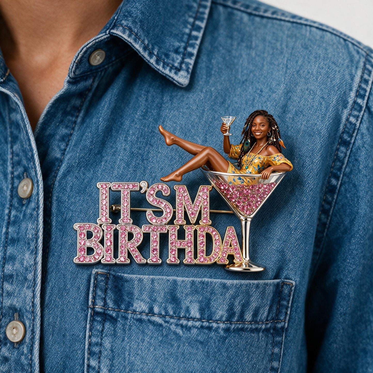 Es ist mein Geburtstag - Feierliche schwarze Frau personalisierte 3D-Relief-Emaille-Nadel