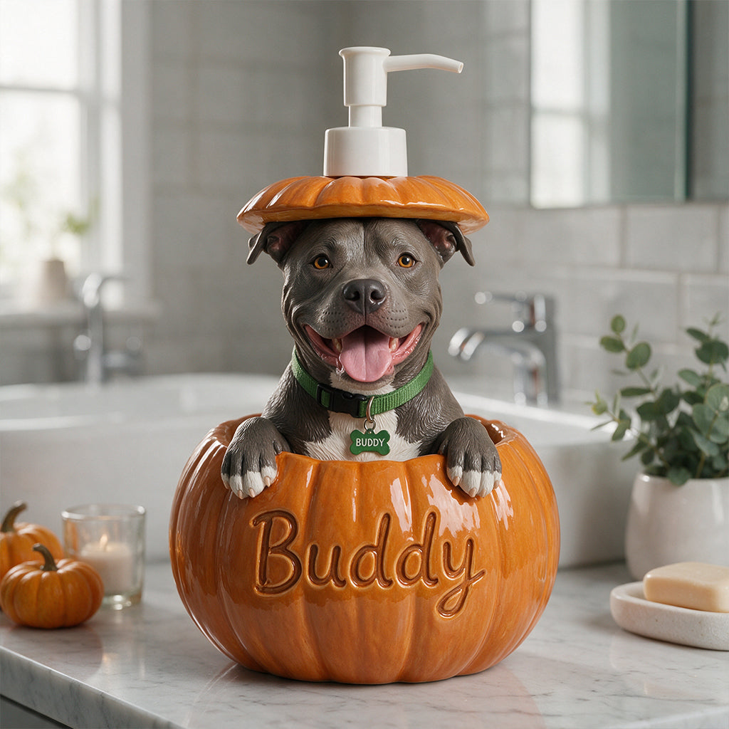 Personalized French Bulldog Pumpkin Peek-A-Boo Pump Dispenser - Cute Fall Bathroom Decor Dog Lover Gift