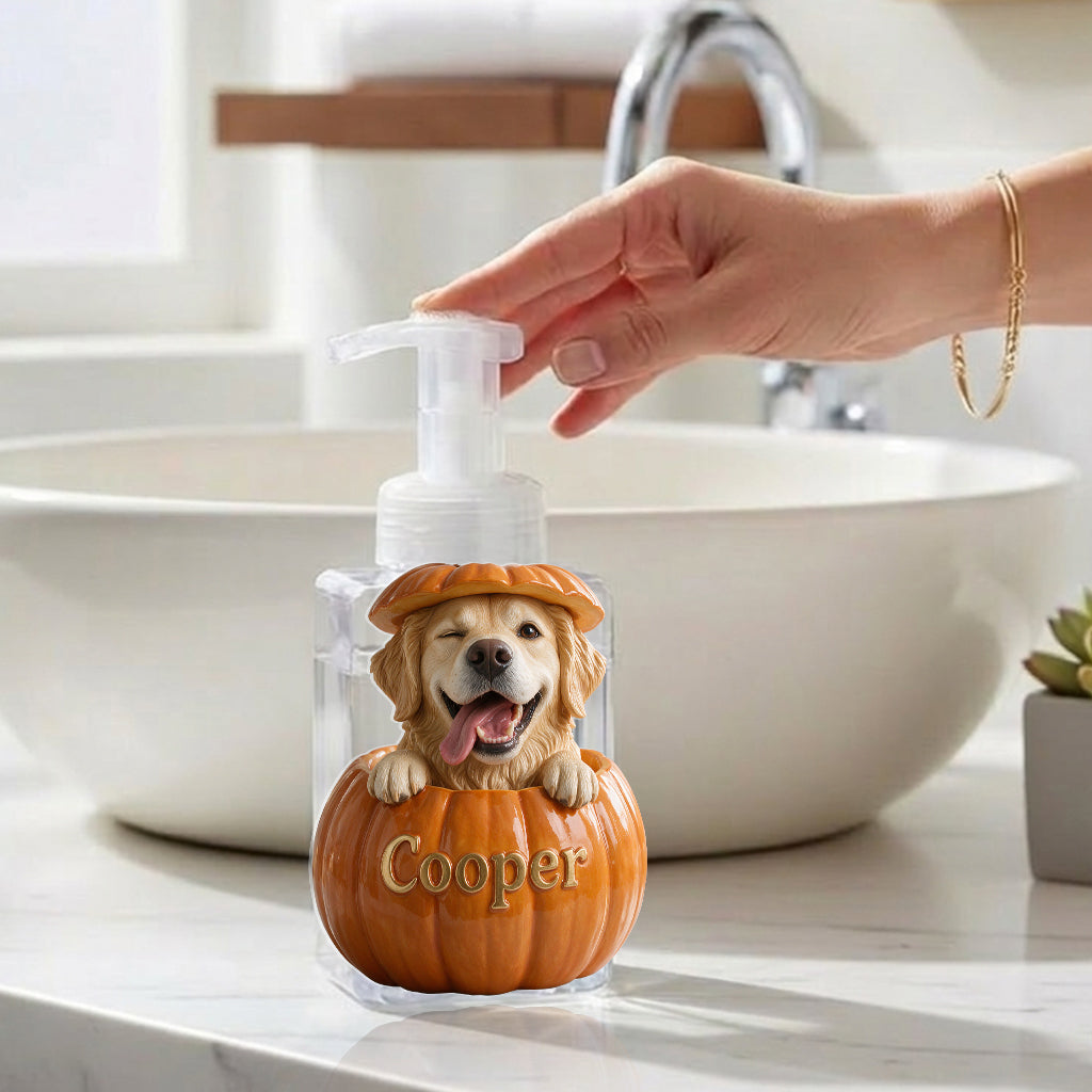 Personalized Blue-Eyed Siberian Husky Pumpkin Peek Soap Pump Dispenser Fall Halloween Dog Lover Gift