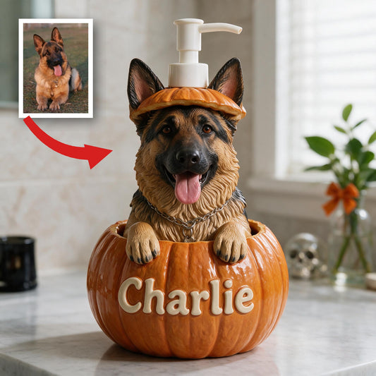 Personalized German Shepherd Pumpkin Peek Soap Pump Dispenser Fall Halloween Dog Lover Gift