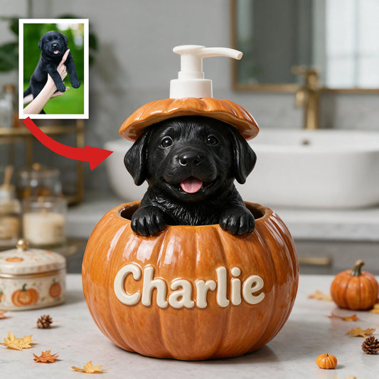 Distributeur de Savon Personnalisé Labrador Noir Mignon pour Automne