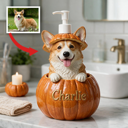 Distributeur de pompe personnalisé Corgi gallois citrouille, cadeau déco automnal mignon pour les amoureux des Corgis