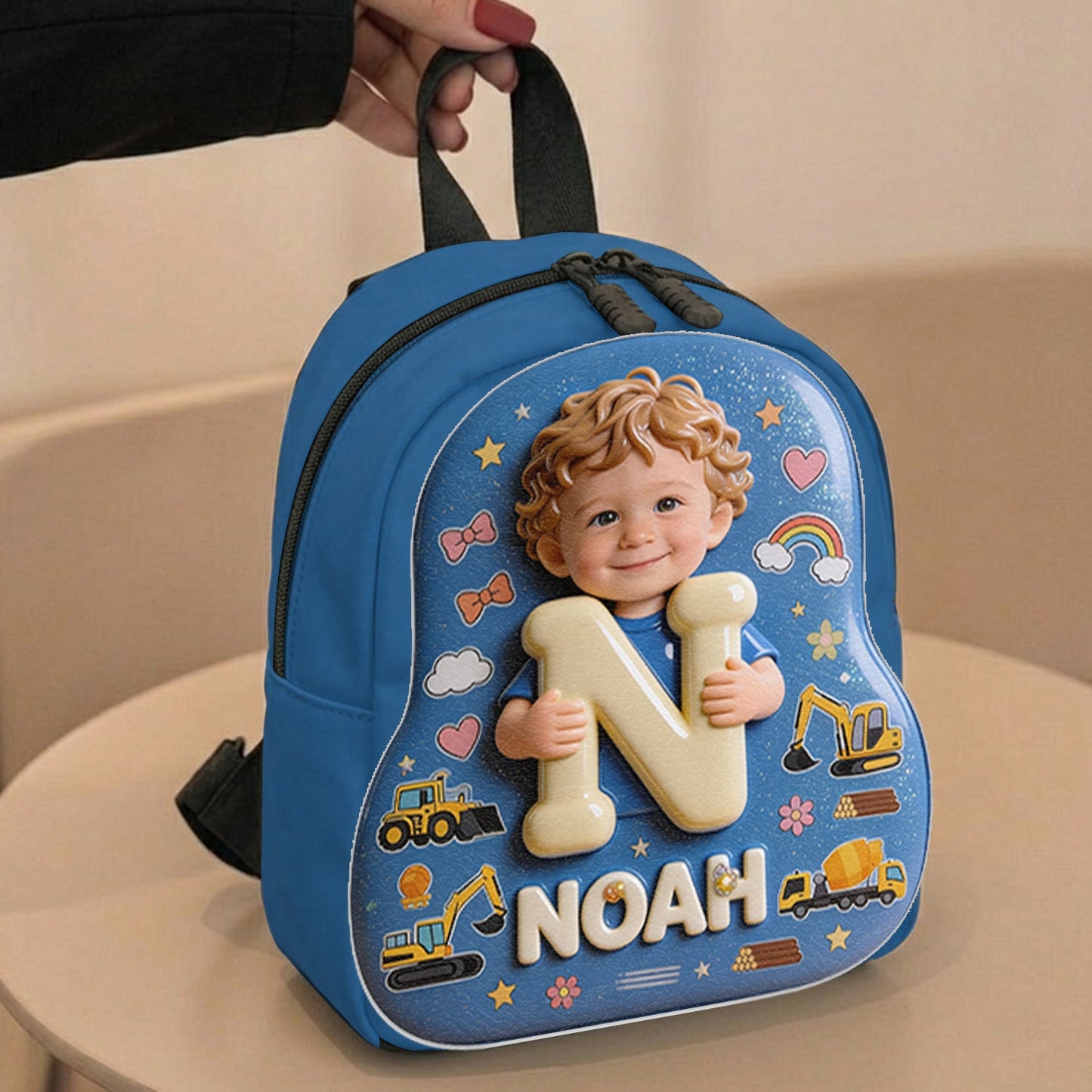 Personalized 3D Blonde Baby Boy Backpack Custom Name Changeable Patch Toddler School Gift for Little Boys