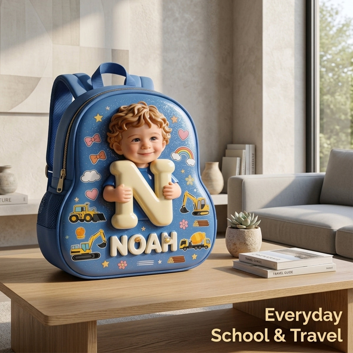 Personalized 3D Blonde Baby Boy Backpack Custom Name Changeable Patch Toddler School Gift for Little Boys
