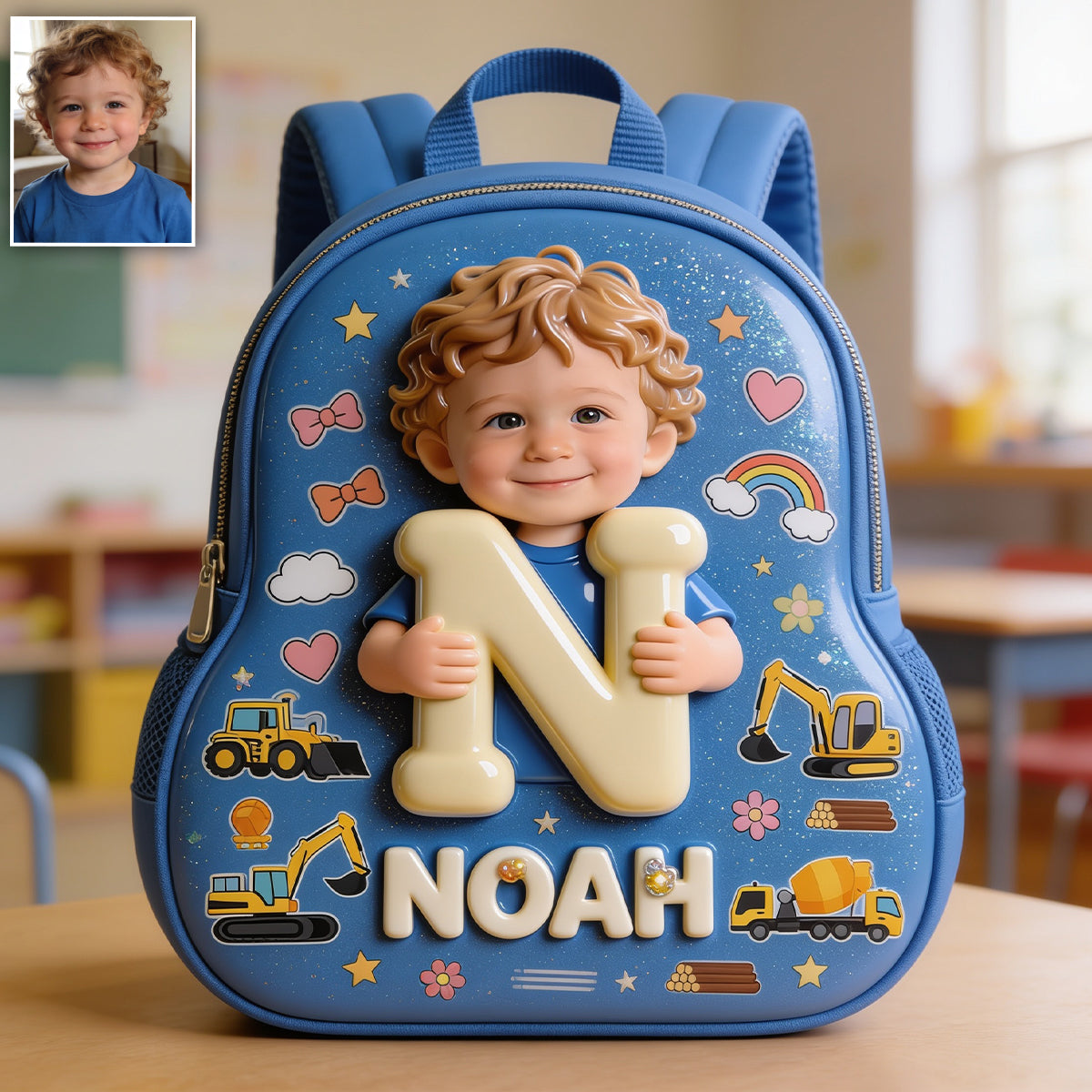 Personalized 3D Blonde Baby Boy Backpack Custom Name Changeable Patch Toddler School Gift for Little Boys