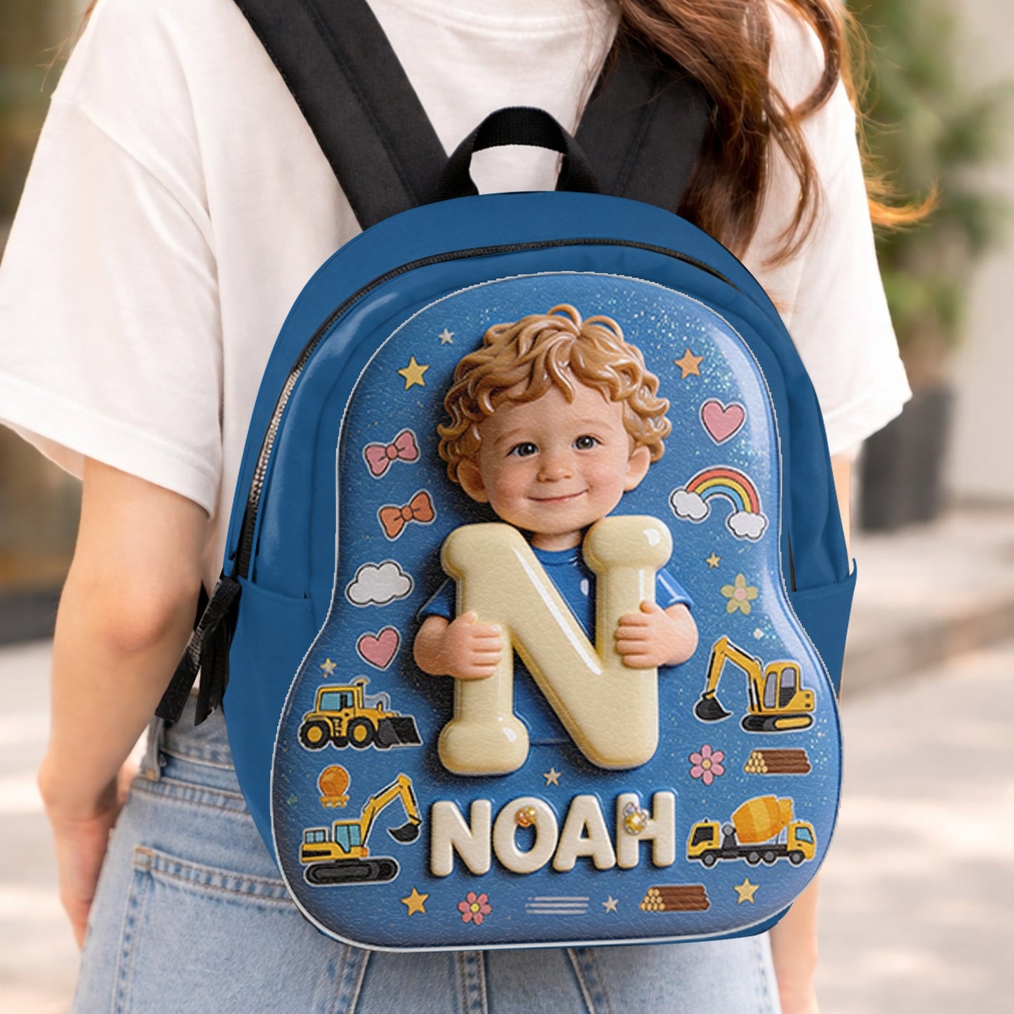 Personalized 3D Blonde Baby Boy Backpack Custom Name Changeable Patch Toddler School Gift for Little Boys