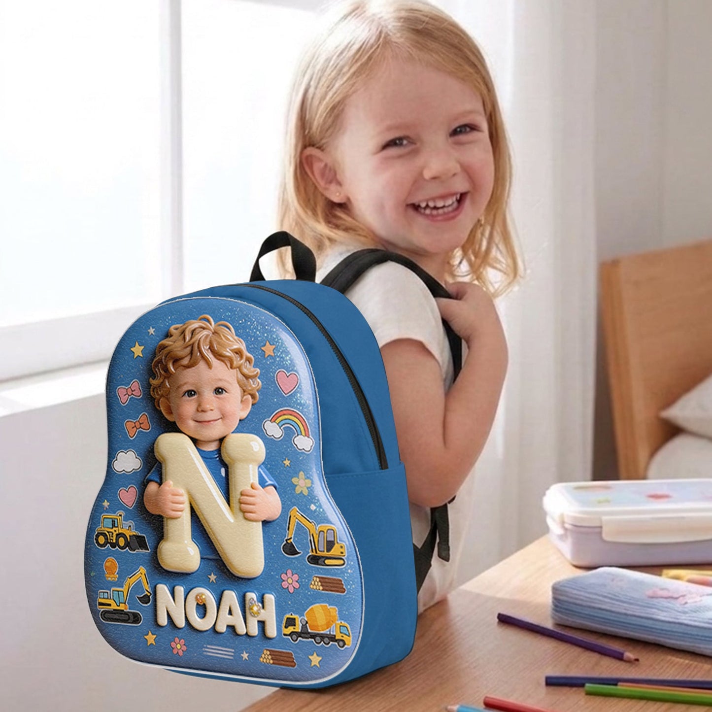 Personalized 3D Blonde Baby Boy Backpack Custom Name Changeable Patch Toddler School Gift for Little Boys