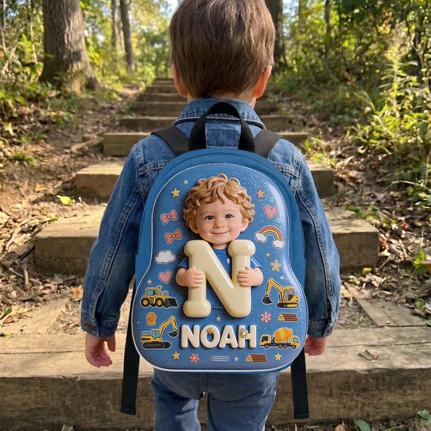 Personalized 3D Blonde Baby Boy Backpack Custom Name Changeable Patch Toddler School Gift for Little Boys