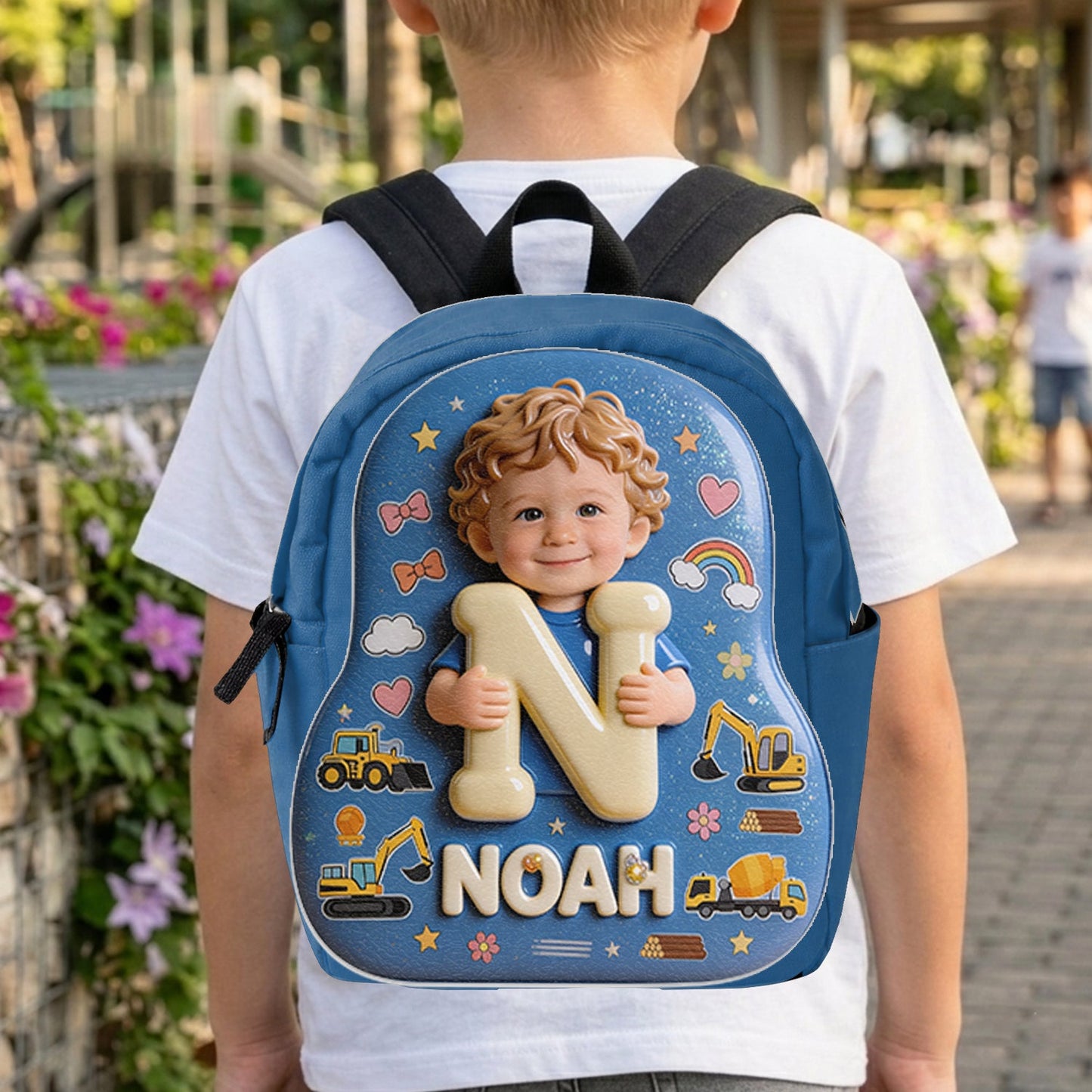 Personalized 3D Blonde Baby Boy Backpack Custom Name Changeable Patch Toddler School Gift for Little Boys