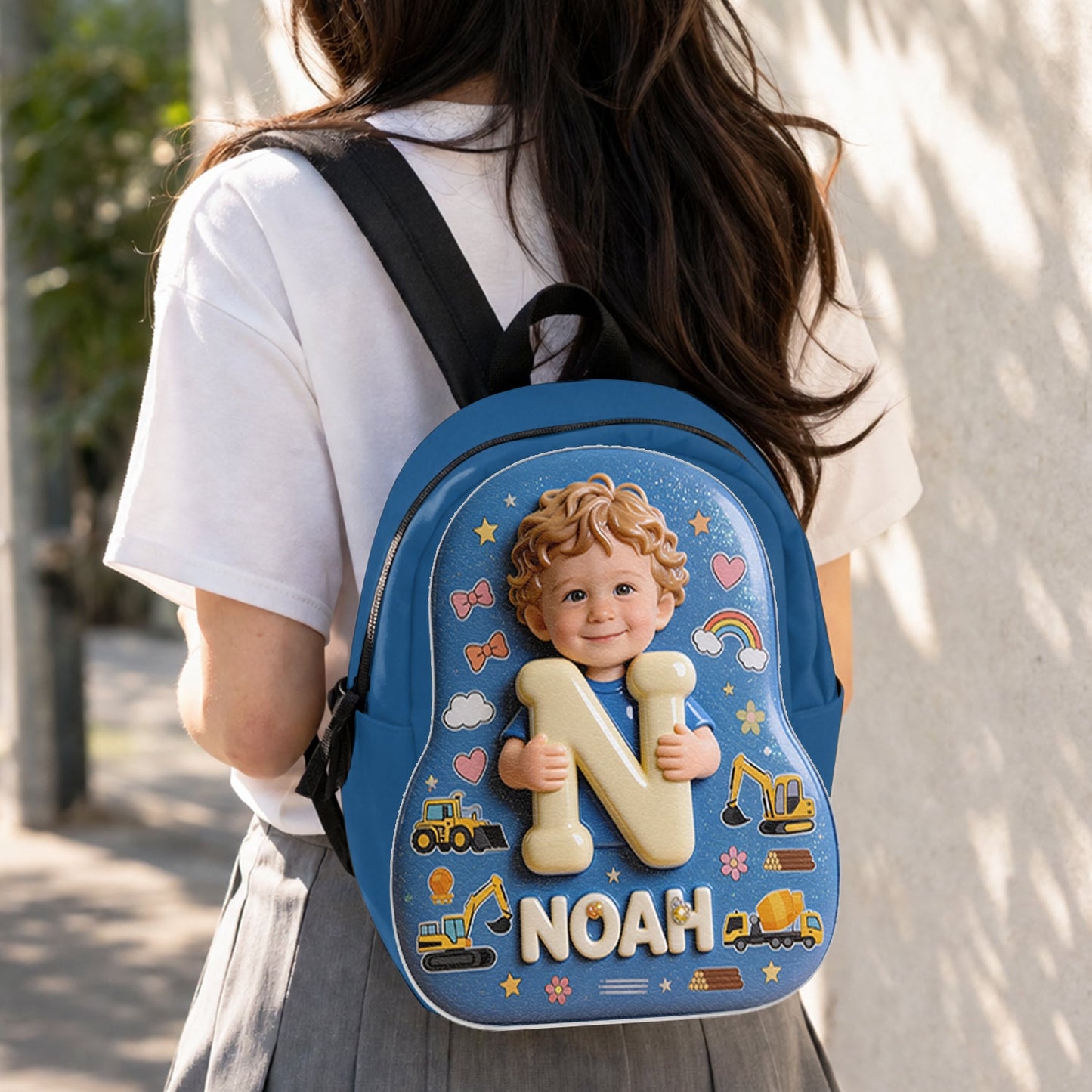 Personalized 3D Curly Blonde Baby Boy Custom Name Backpack, Cute Preschool Toddler School Gift for Little Boys