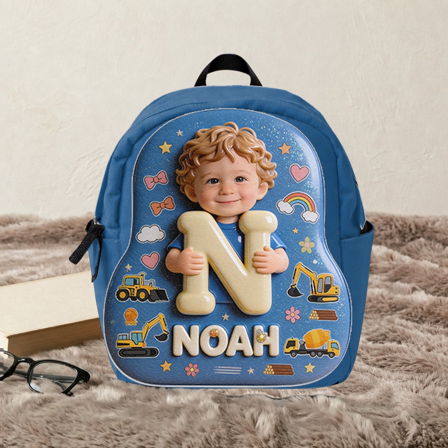 Personalized 3D Blonde Baby Boy Backpack Custom Name Changeable Patch Toddler School Gift for Little Boys