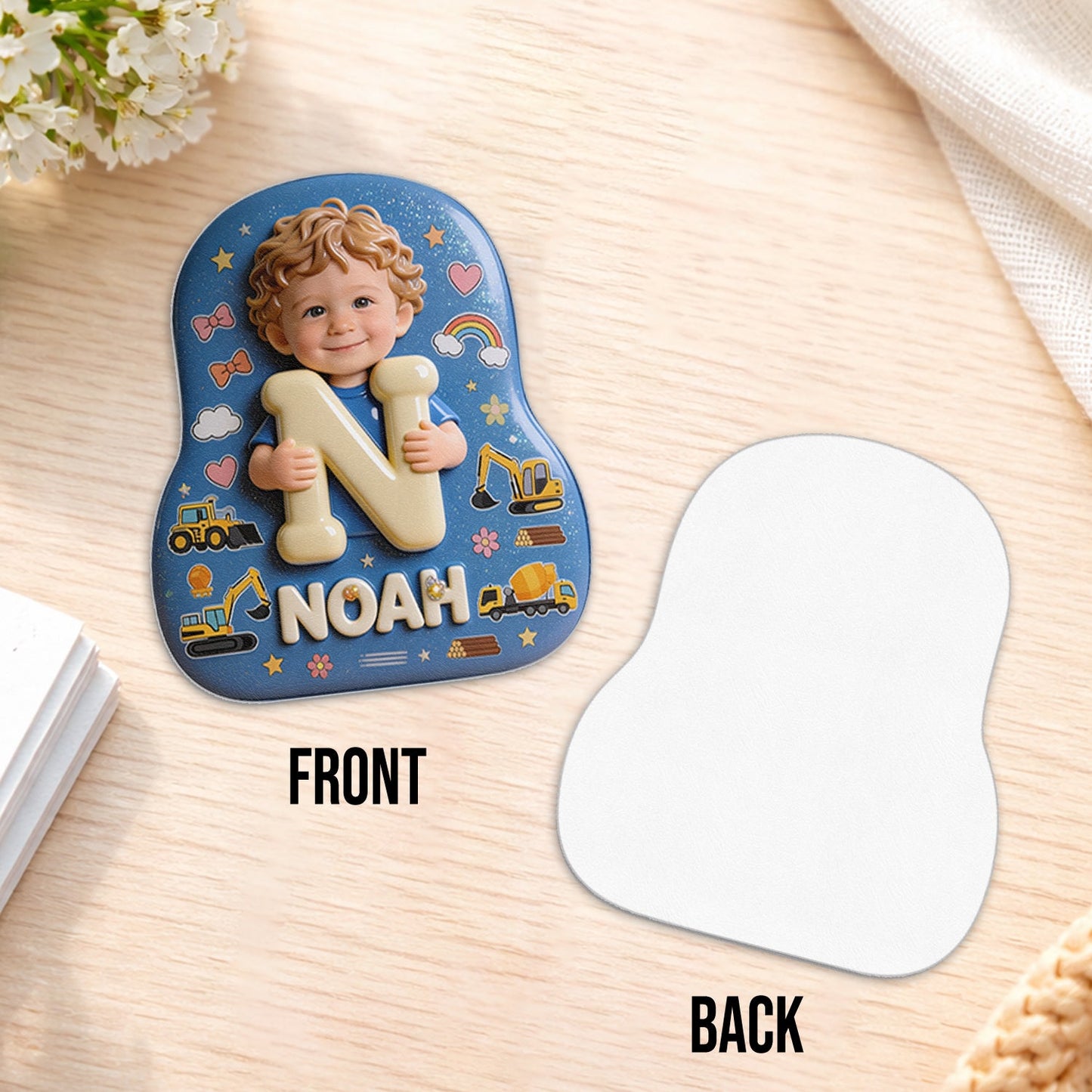 Personalized 3D Smiling Curly Haired Toddler Baby Boy Backpack Custom Name Patch Kids School Bag Gift