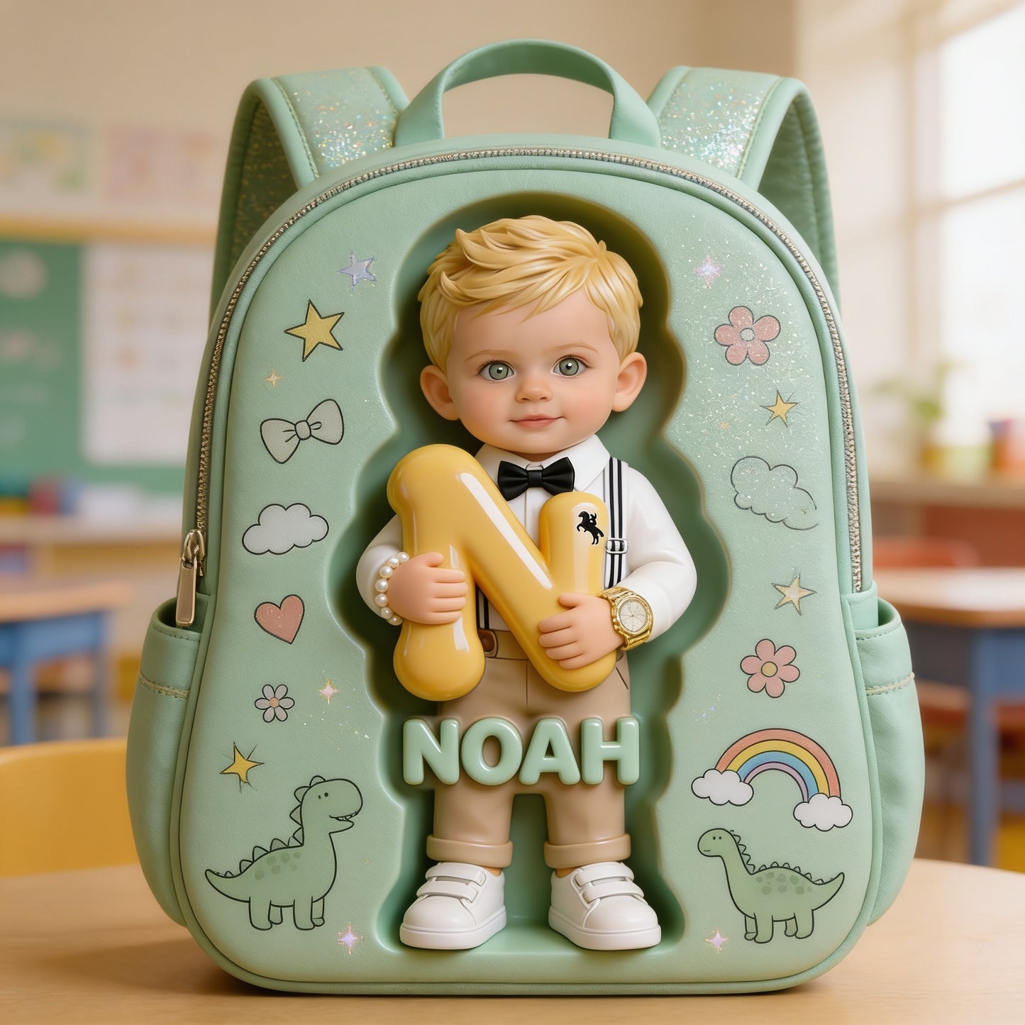 Personalized 3D Blonde Baby Boy Backpack Custom Name Changeable Patch Toddler School Gift for Little Boys