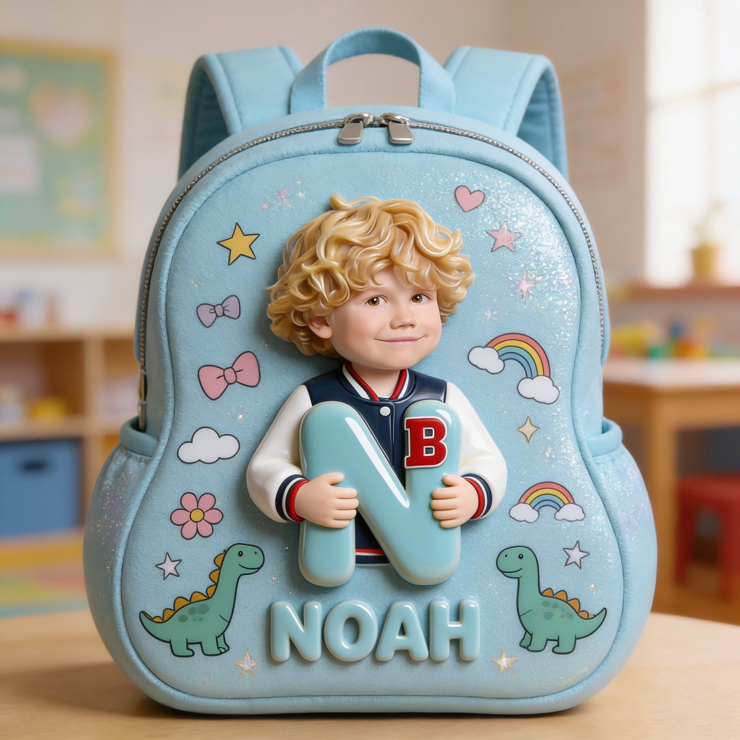 Personalized 3D Curly Blonde Baby Boy Custom Name Backpack, Cute Preschool Toddler School Gift for Little Boys