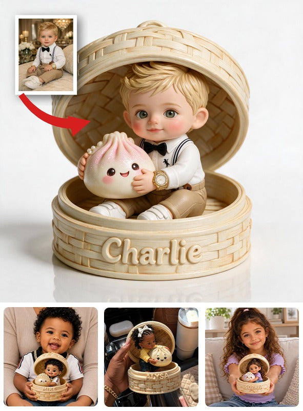 Niedliche personalisierte blonde Babyjunge Bambusdampfer 2-seitige bedruckte Acrylplakette, individuelles Kindergeschenk
