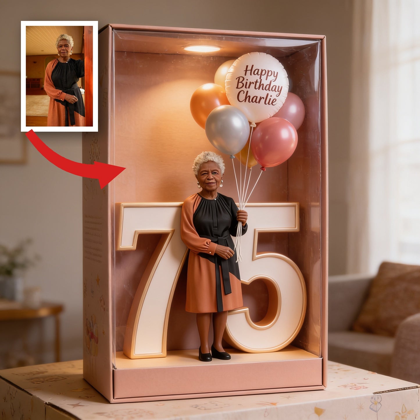 Plaque Acrylique Personnalisée pour le 75ème Anniversaire d'une Femme Noire Âgée