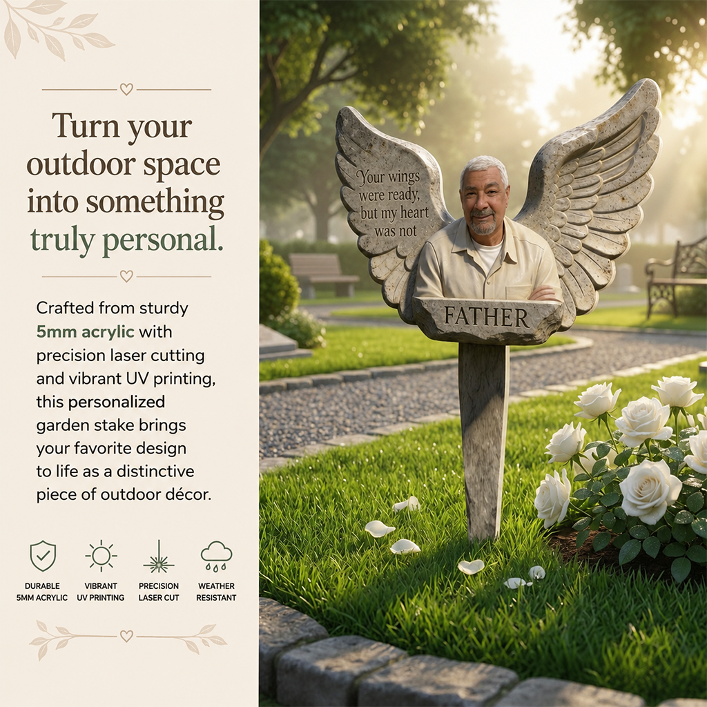 Plaque de jardin angélique commémorative personnalisée 'Vos ailes étaient prêtes'