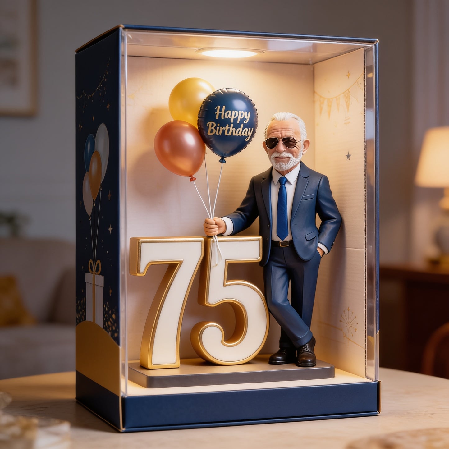 Personalisierte Acrylplakette zum 75. Geburtstag für den älteren Herren